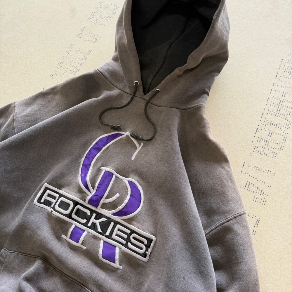 Vintage 90s Grail Faded Nutmeg Mills‎ Colorado Rockies Hoodie